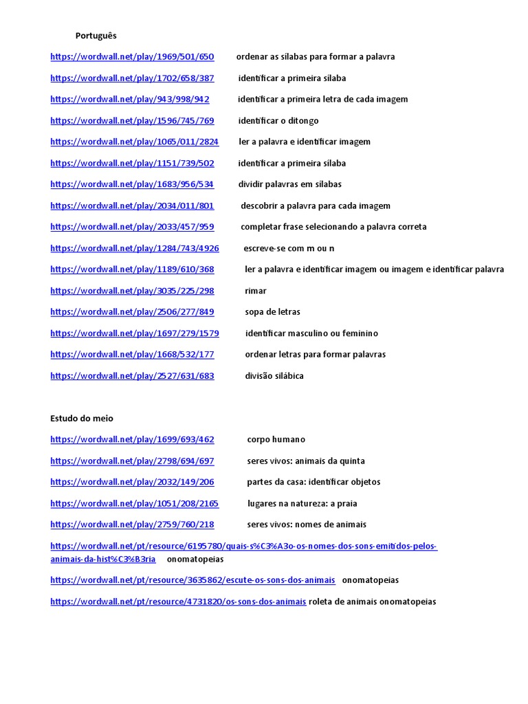 Jogos Alunos - Wordwall, PDF, Sílaba